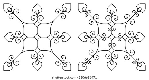 Set of decorative linear design for greeting cards, wedding invitations, coloring books, etc Vector illustrations in oriental style. Line art geometric mandala. Arabesque. Easy to edit color and lines