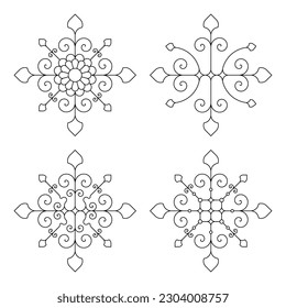 Set of decorative linear designs for greeting cards, wedding invitations, coloring books, etc. Vector illustrations in oriental style Linear geometric mandala. Arabesques. Easy to edit color and lines