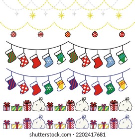 Set of decorative lines with Christmas theme motifs.