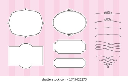 Un conjunto de líneas decorativas. Fondo rayado rosado.