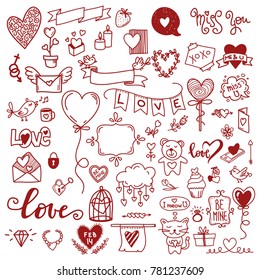 set of decorative love elements for patterns and design