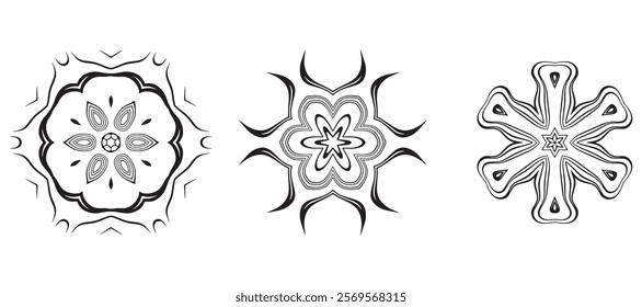 Set of Decorative Mandala Elements With Abstract Petal Shapes and Organic Symmetry