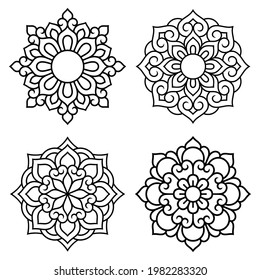 Set of decorative mandala symbols. Elements of patterns for laser and plotter cutting, embossing, engraving, printing on clothing. Ornaments for henna drawings in the oriental style.