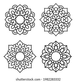 Set of decorative mandala symbols. Elements of patterns for laser and plotter cutting, embossing, engraving, printing on clothing. Ornaments for henna drawings in the oriental style.