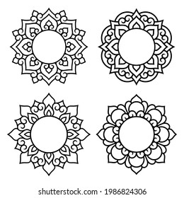 Set of decorative mandala symbols. Elements of patterns for laser and plotter cutting, embossing, engraving, printing on clothing. Ornaments for henna drawings in the oriental style.