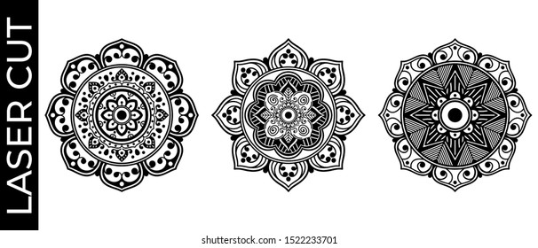 Set of decorative mandalas for laser cutting. Hand drawn background, vector isolated on white
