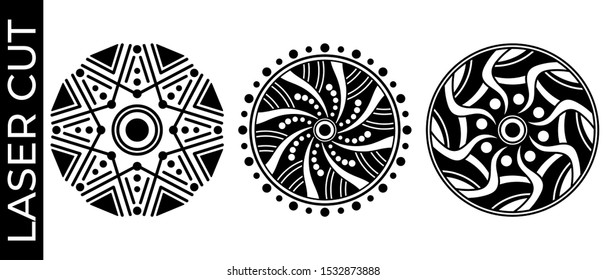 Set of decorative mandalas for laser cutting. Hand drawn background, vector isolated on white