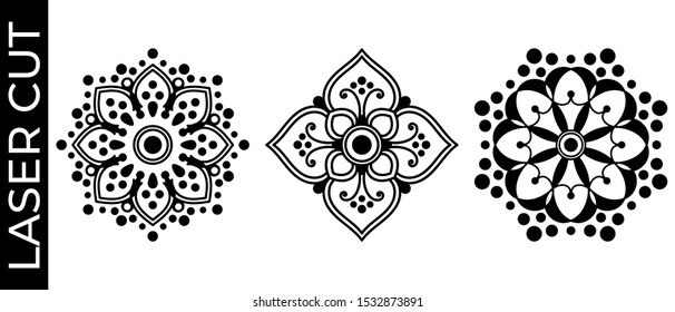 Set of decorative mandalas for laser cutting. Hand drawn background, vector isolated on white