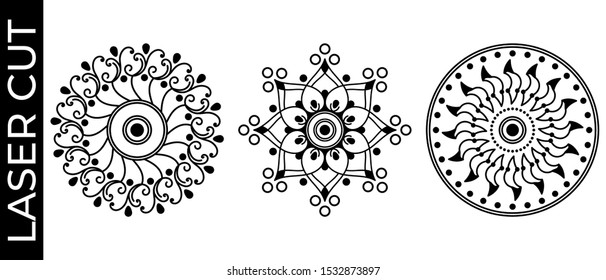 Set of decorative mandalas for laser cutting. Hand drawn background, vector isolated on white
