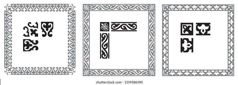 Set of decorative modular seamless ornamental border with corner - Vector