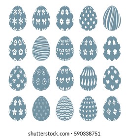 set of decorative monochrome egg icons with patterns