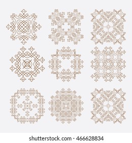 A set of decorative motifs.
