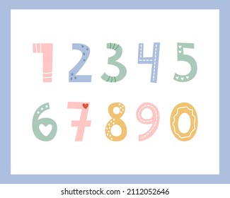 A set of decorative numbers in delicate colors. Valentine day illustration collection