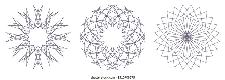 Set of decorative openwork round frames with abstract floral pattern. Circular ornament. Elegant elements for design. Vector.