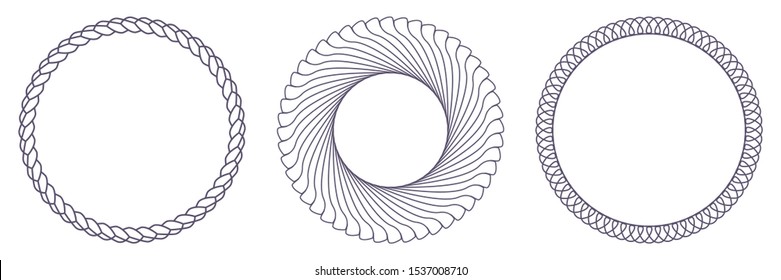 Set of decorative openwork round frames with abstract floral pattern. Circular ornament. Elegant elements for design. Vector.