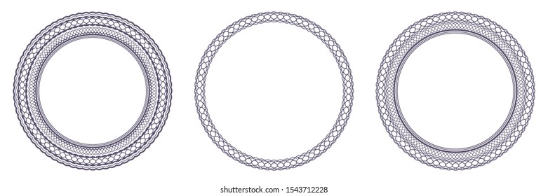 Set of decorative openwork round frames with abstract floral pattern. Circular ornament. Elegant elements for design. Vector.