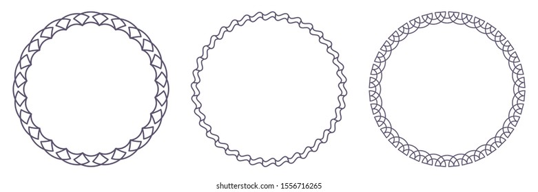 Set of decorative openwork round frames with abstract floral pattern. Circular ornament. Elegant elements for design. Vector.