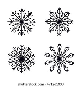 set of decorative openwork snowflakes on a white background