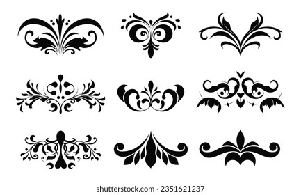 Conjunto de ornamentos decorativos o elementos para ilustración vectorial de diseño