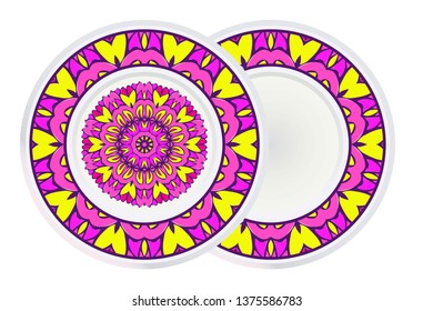 Set of Decorative Ornament With Mandala and round frame. Anti-Stress Therapy Pattern. Vector Illustration.