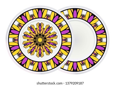 Set of Decorative Ornament With Mandala and round frame. Anti-Stress Therapy Pattern. Vector Illustration.
