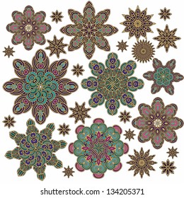 Set of decorative ornamental rosettes on white background, oriental style, moroccan style