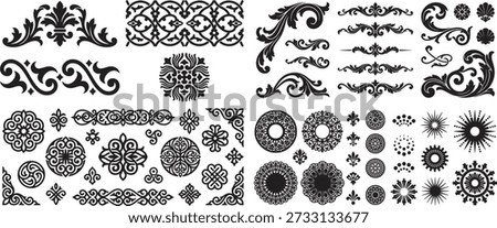 Set of decorative ornaments and design elements for vintage layouts. Use these elegant designs to add flourish style to logos, invitations, labels, frames, monograms, tattoos, patterns, posters, shirts, stamps, and more. A collection of vector art for your creative projects.