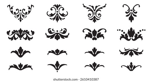Set of decorative ornaments leaf elements. Vintage calligraphy collection