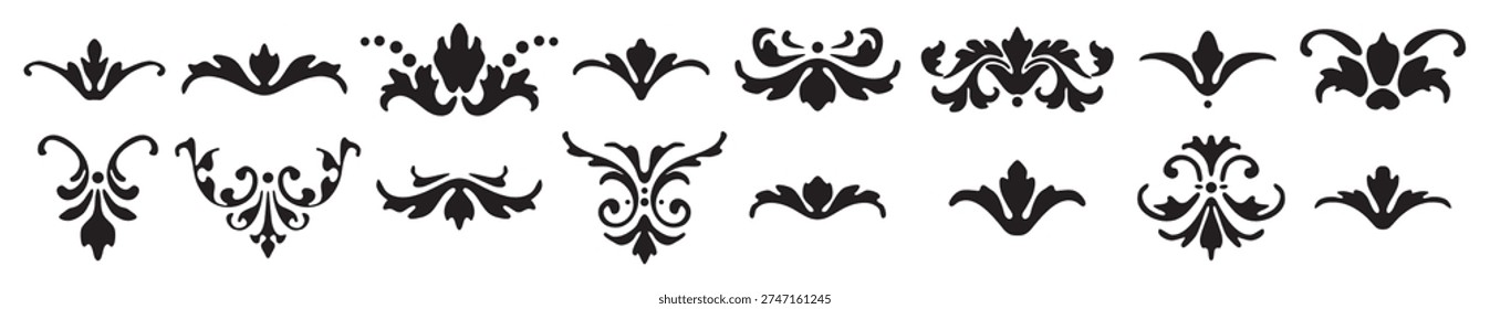Set of decorative ornaments leaf elements. Vintage calligraphy collection