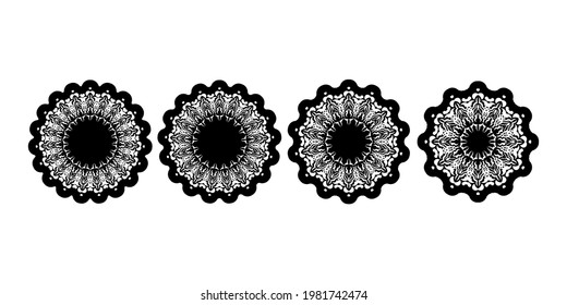 Set of decorative ornaments in the shape of a flower or mandala. Good for tattoos, prints, and postcards. 