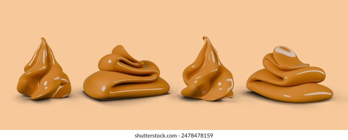 Set of decorative ornaments from toffee cream. Caramel thick dollop