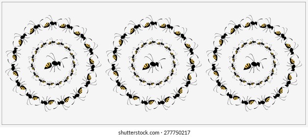 Set of decorative ornaments with wasps 