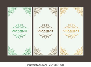 set of decorative ornate border frames with diamond centerpiece ornament elements