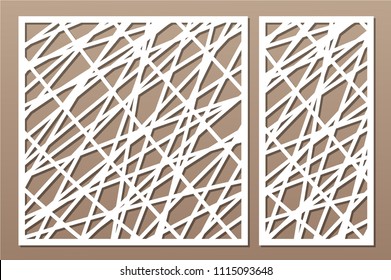 Set decorative panel laser cutting. wooden panel. Elegant modern geometric abstract pattern. Ratio 1:2, 1:1. Vector illustration.