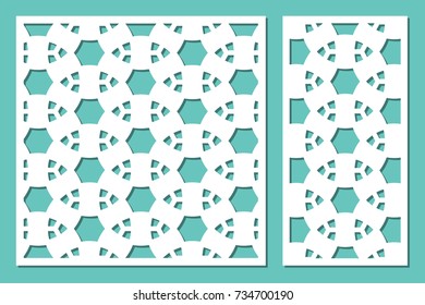 Set decorative panel laser cutting. wooden panel. Modern elegant geometric mosaic pattern. Ratio 1:2, 1:1. Vector illustration.