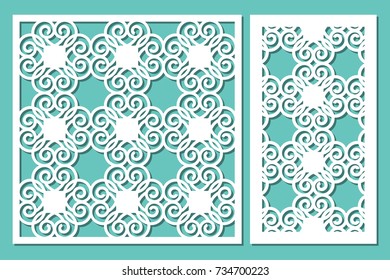 Set decorative panel laser cutting. wooden panel. Modern elegant geometric circular pattern. Ratio 1:2, 1:1. Vector illustration.