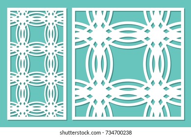 Set decorative panel laser cutting. wooden panel. Modern elegant geometric circular pattern. Ratio 1:2, 1:1. Vector illustration.