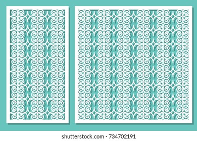 Set decorative panel laser cutting. wooden panel. Modern elegant geometric circular pattern. Ratio 1:2, 1:1. Vector illustration.