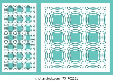 Set decorative panel laser cutting. wooden panel. Modern elegant geometric circular pattern. Ratio 1:2, 1:1. Vector illustration.
