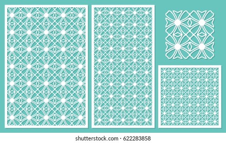 Set decorative panels laser cut. National geometric pattern. The ratio 2:3, 1:2, 1:1, seamless. Vector illustration.