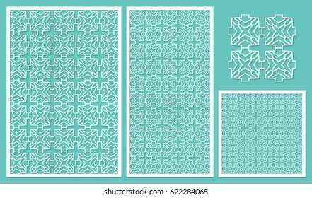 Set decorative panels laser cut. Repeating geometric squares tiles pattern. The ratio 2:3, 1:2, 1:1, seamless. Vector illustration.