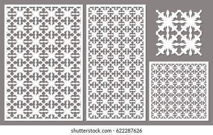 Set decorative panels laser cut. Abstract ethnic pattern. The ratio 2:3, 1:2, 1:1, seamless. Vector illustration.