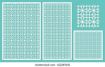 Set decorative panels laser cut. Abstract geometric pattern. Ratio 2:3, 1:2,1:1, seamless. Vector illustration.