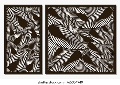 Set decorative panels laser cut. Art silhouette design. Ratio 1:1, 1:2. Vector illustration.
