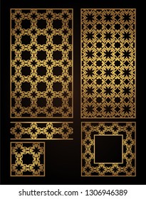 A set of decorative panels for laser cutting of wood. Pattern to create interior decorations, partitions, walls, backgrounds.