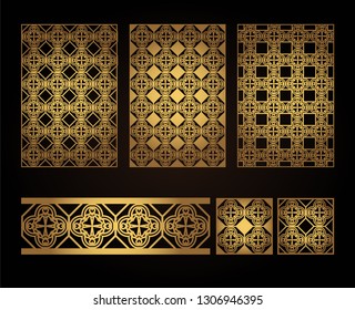 A set of decorative panels for laser cutting of wood. Pattern to create interior decorations, partitions, walls, backgrounds.