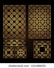 A set of decorative panels for laser cutting of wood. Pattern to create interior decorations, partitions, walls, backgrounds.