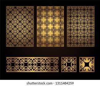 A set of decorative panels for laser cutting of wood. Pattern to create interior decorations, partitions, walls, backgrounds.