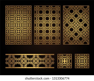 A set of decorative panels for laser cutting of wood. Pattern to create interior decorations, partitions, walls, backgrounds.