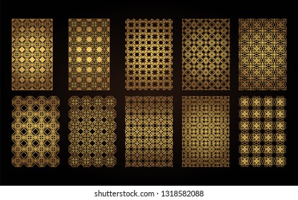 A set of decorative panels for laser cutting of wood. Pattern to create interior decorations, partitions, walls, backgrounds.